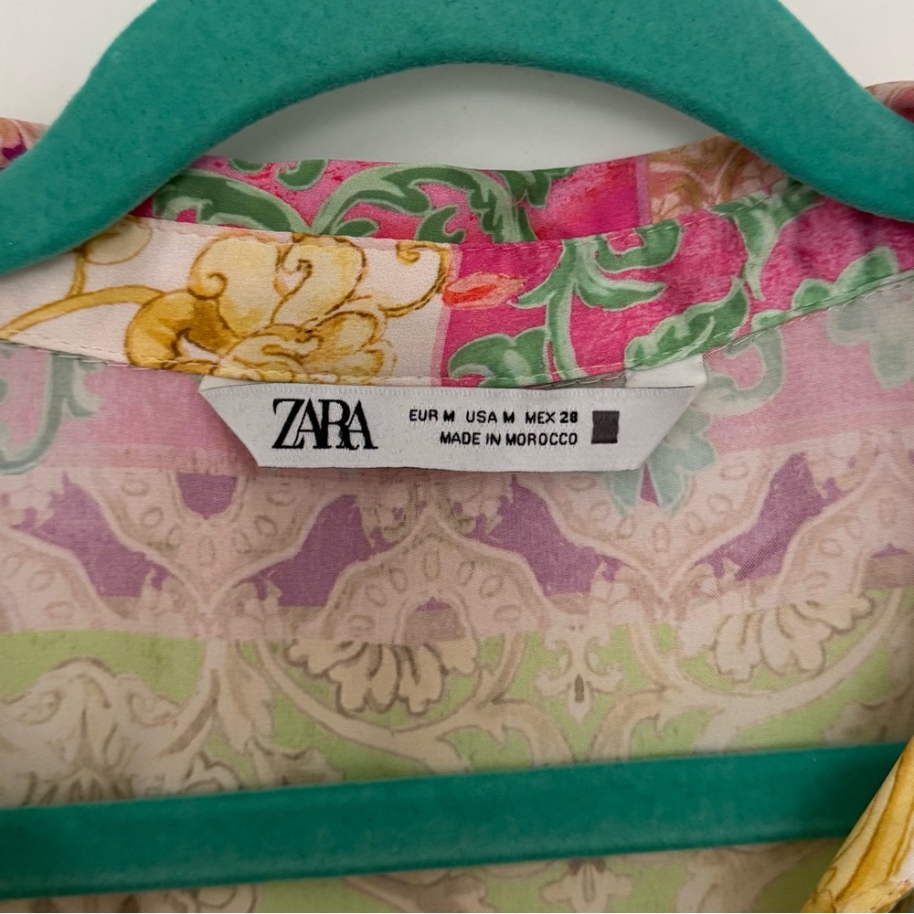 Zara Multicolor Patchwork Satin Button Down Blouse - image 3